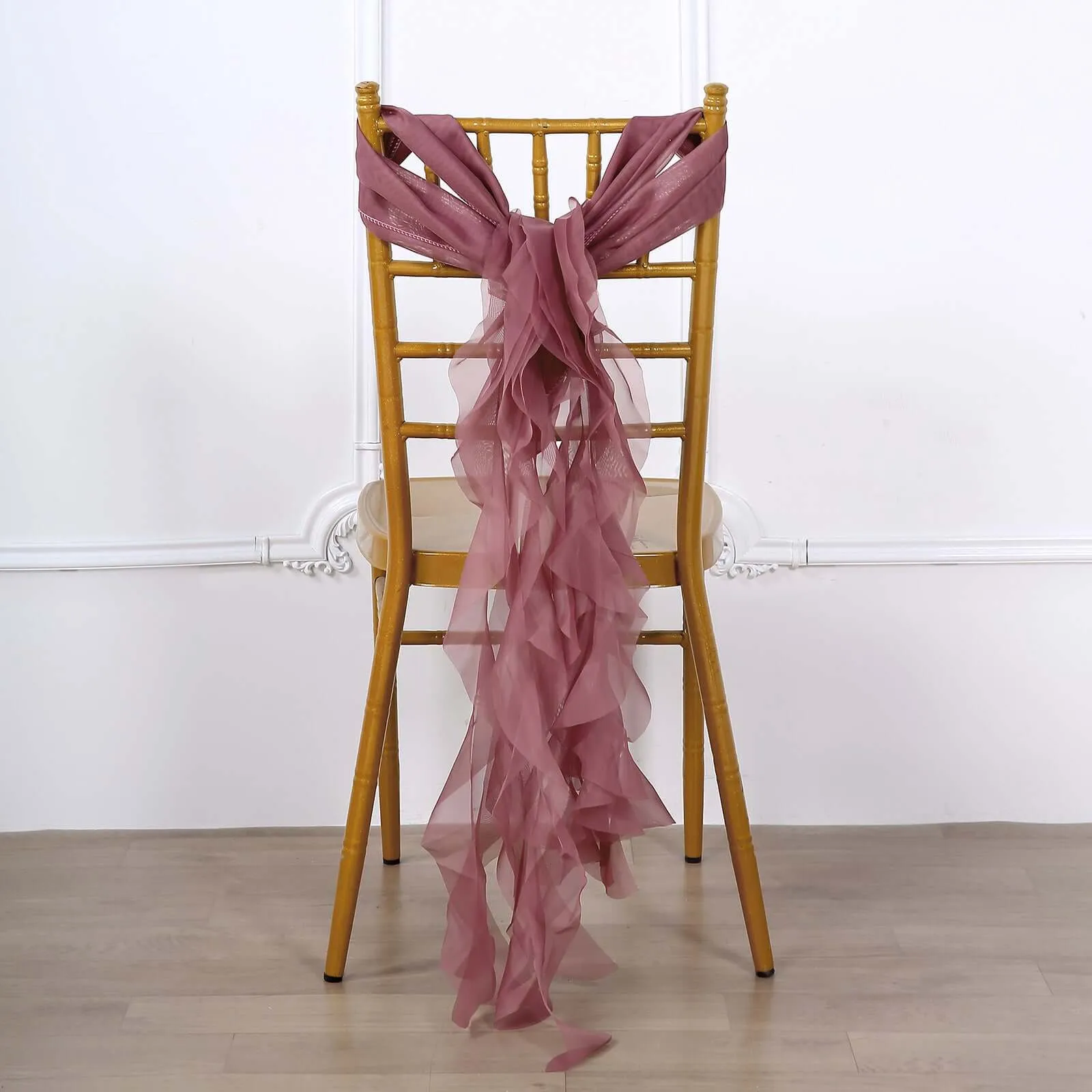 1 Set Mauve / Cinnamon Rose Chiffon Hoods With Ruffles Willow Chair Sashes
