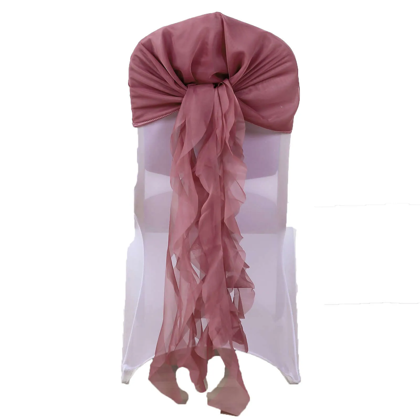 1 Set Mauve / Cinnamon Rose Chiffon Hoods With Ruffles Willow Chair Sashes
