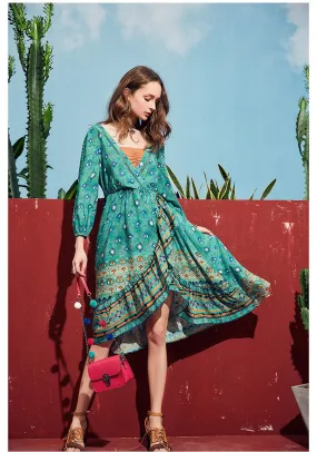 ARTKA WRAP DRESS IN VINTAGE TURQUASE FLORAL
