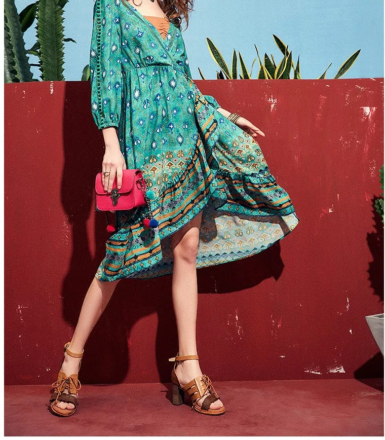 ARTKA WRAP DRESS IN VINTAGE TURQUASE FLORAL