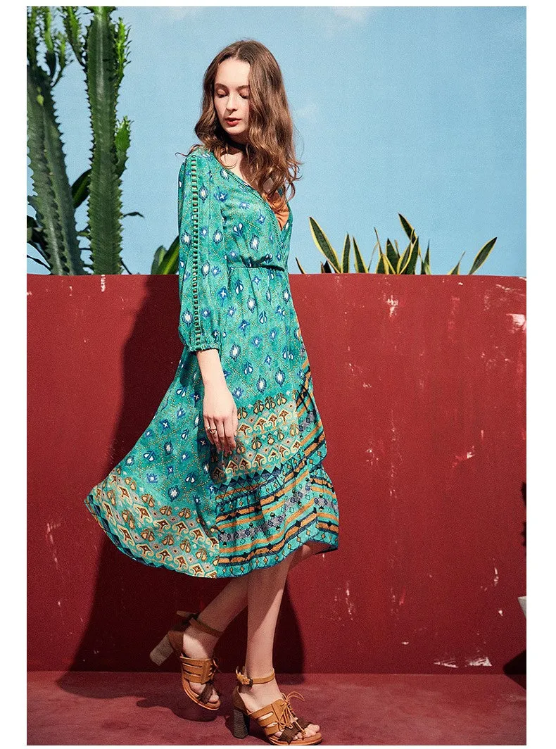 ARTKA WRAP DRESS IN VINTAGE TURQUASE FLORAL