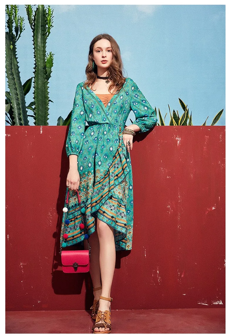 ARTKA WRAP DRESS IN VINTAGE TURQUASE FLORAL