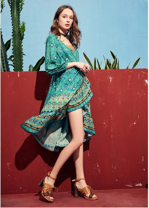 ARTKA WRAP DRESS IN VINTAGE TURQUASE FLORAL