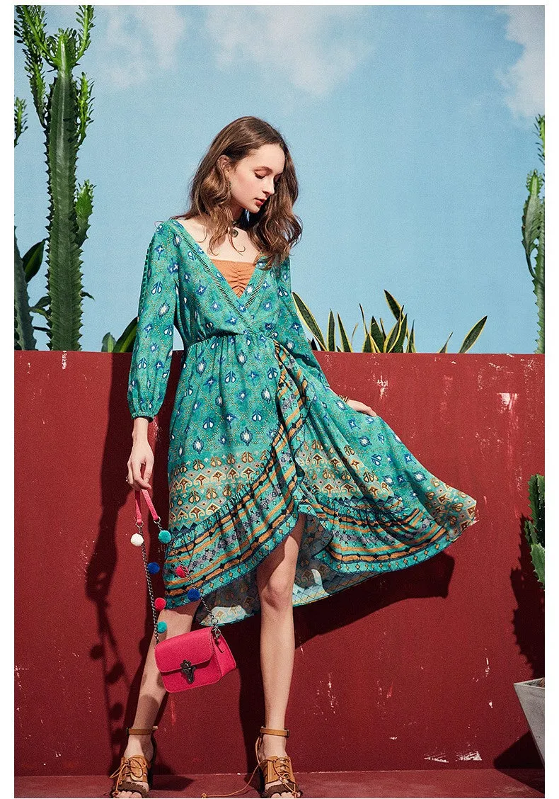 ARTKA WRAP DRESS IN VINTAGE TURQUASE FLORAL