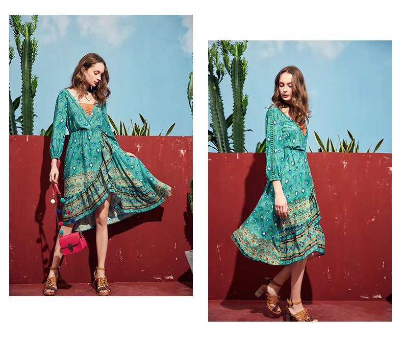 ARTKA WRAP DRESS IN VINTAGE TURQUASE FLORAL