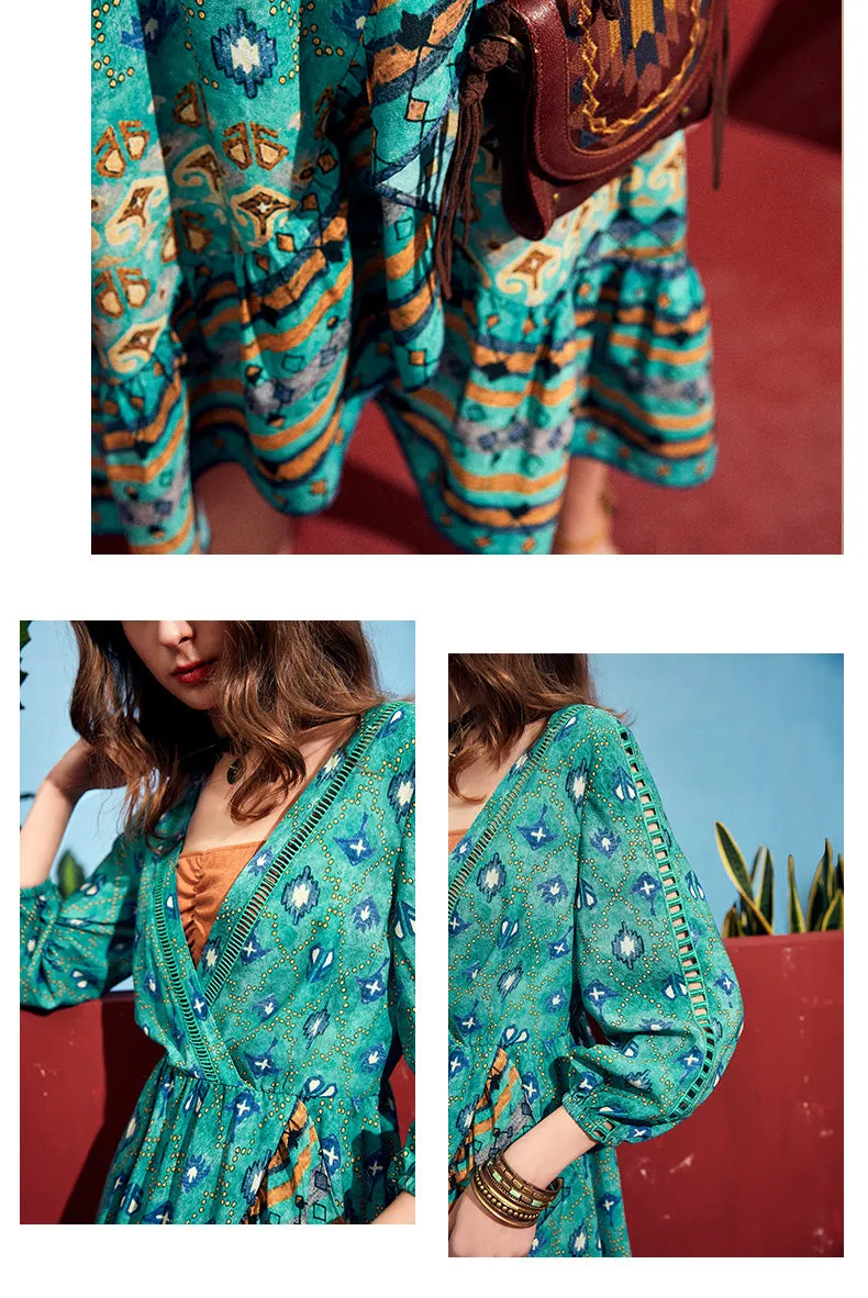ARTKA WRAP DRESS IN VINTAGE TURQUASE FLORAL