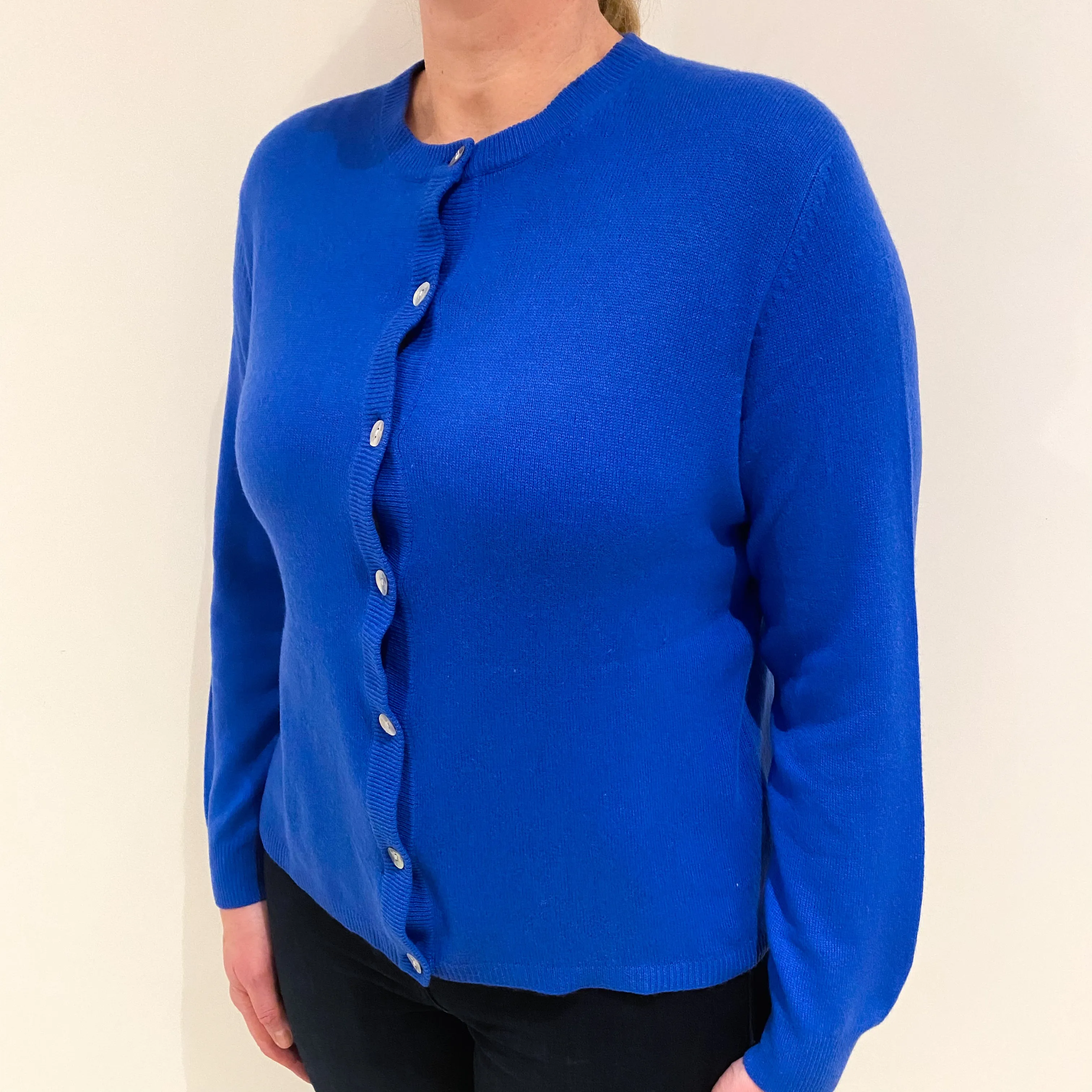 Azure Blue Cashmere Crew Neck Cardigan Large