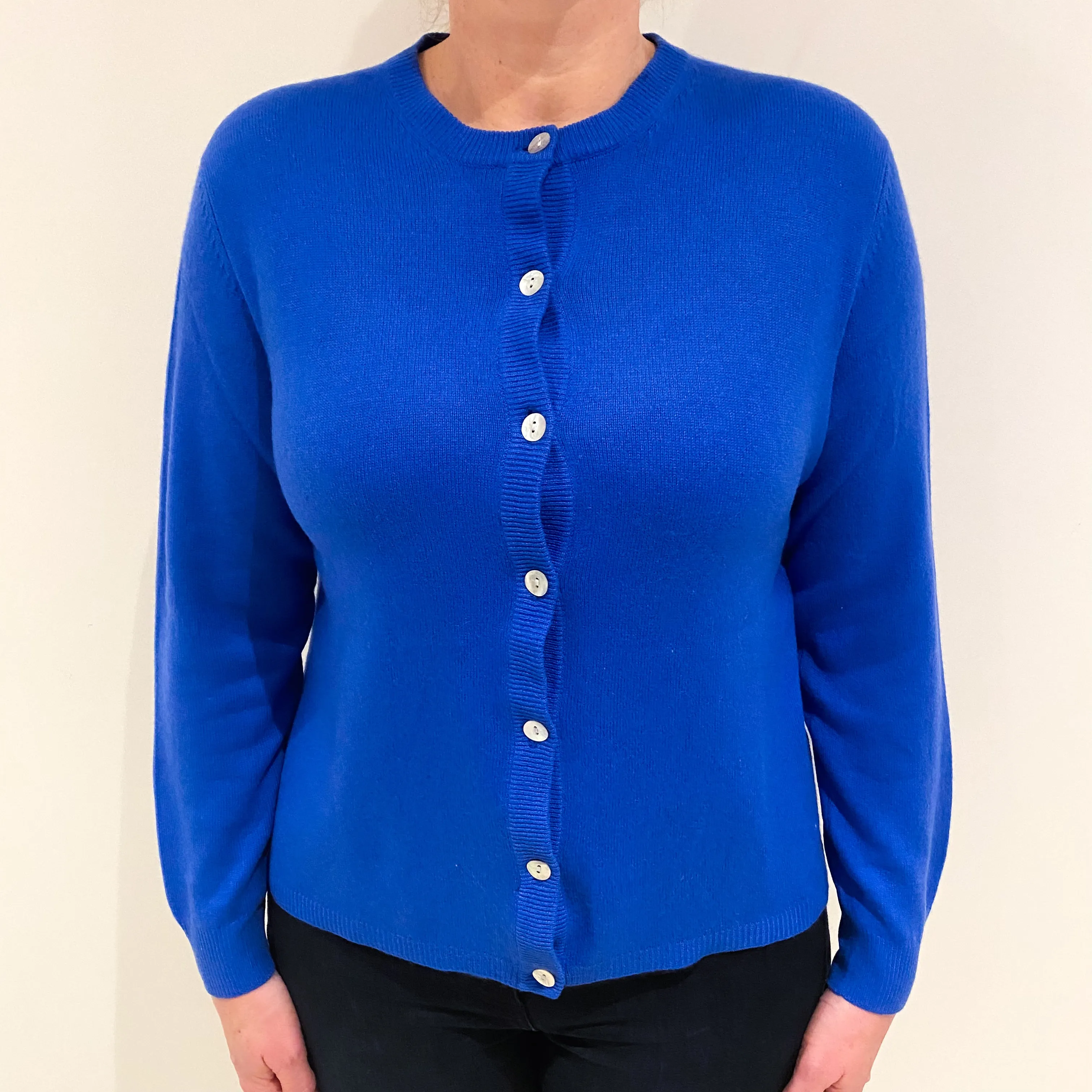 Azure Blue Cashmere Crew Neck Cardigan Large