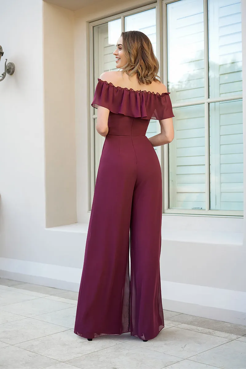 B4106 - Off-Shoulder Ruffles Chiffon A-Line Long Bridesmaid Dress