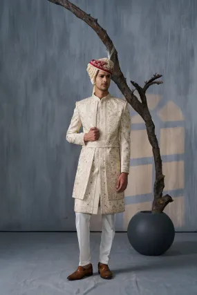 Beige Indowestern Set With Resham And Bead Work