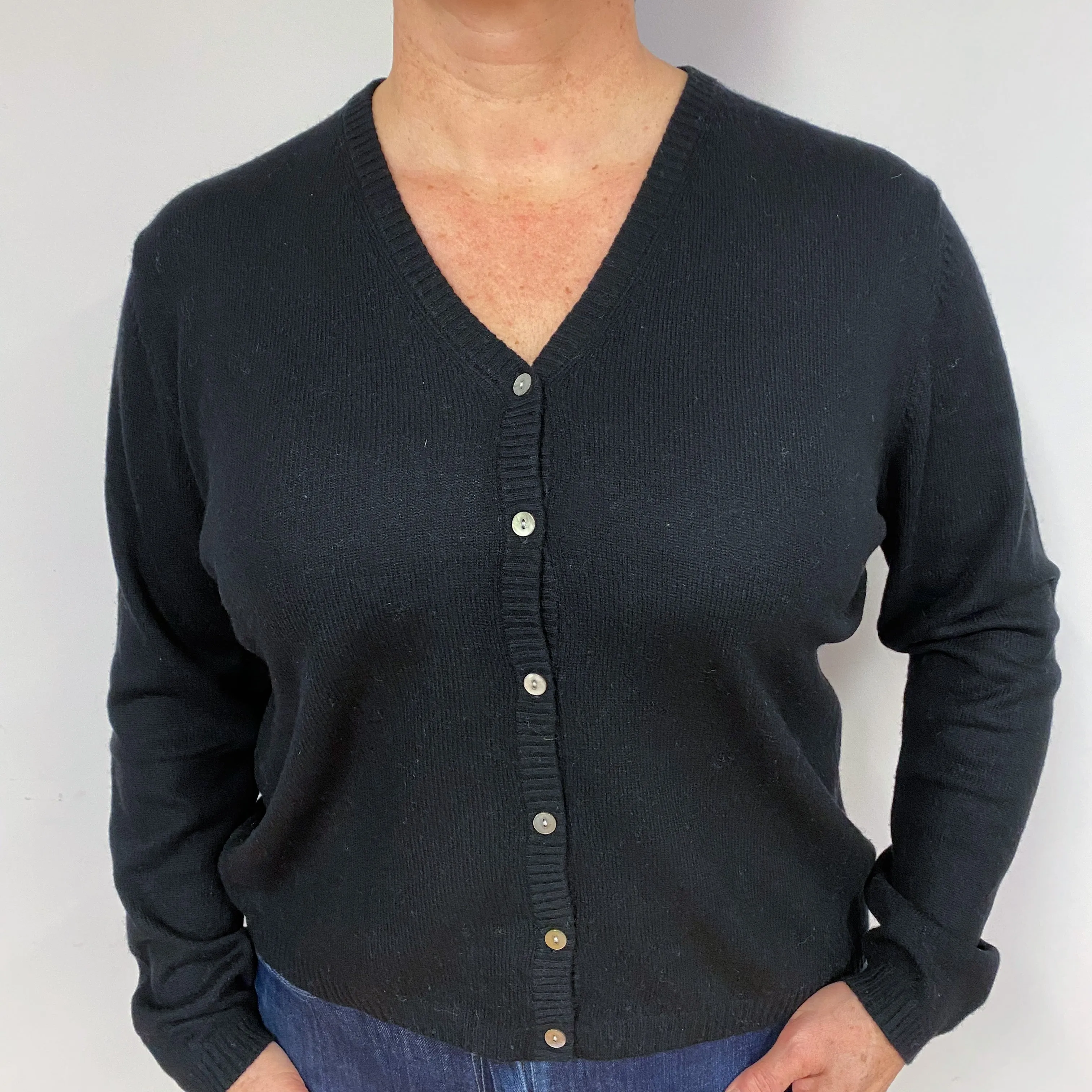 Black Cashmere V-Neck Cardigan Large
