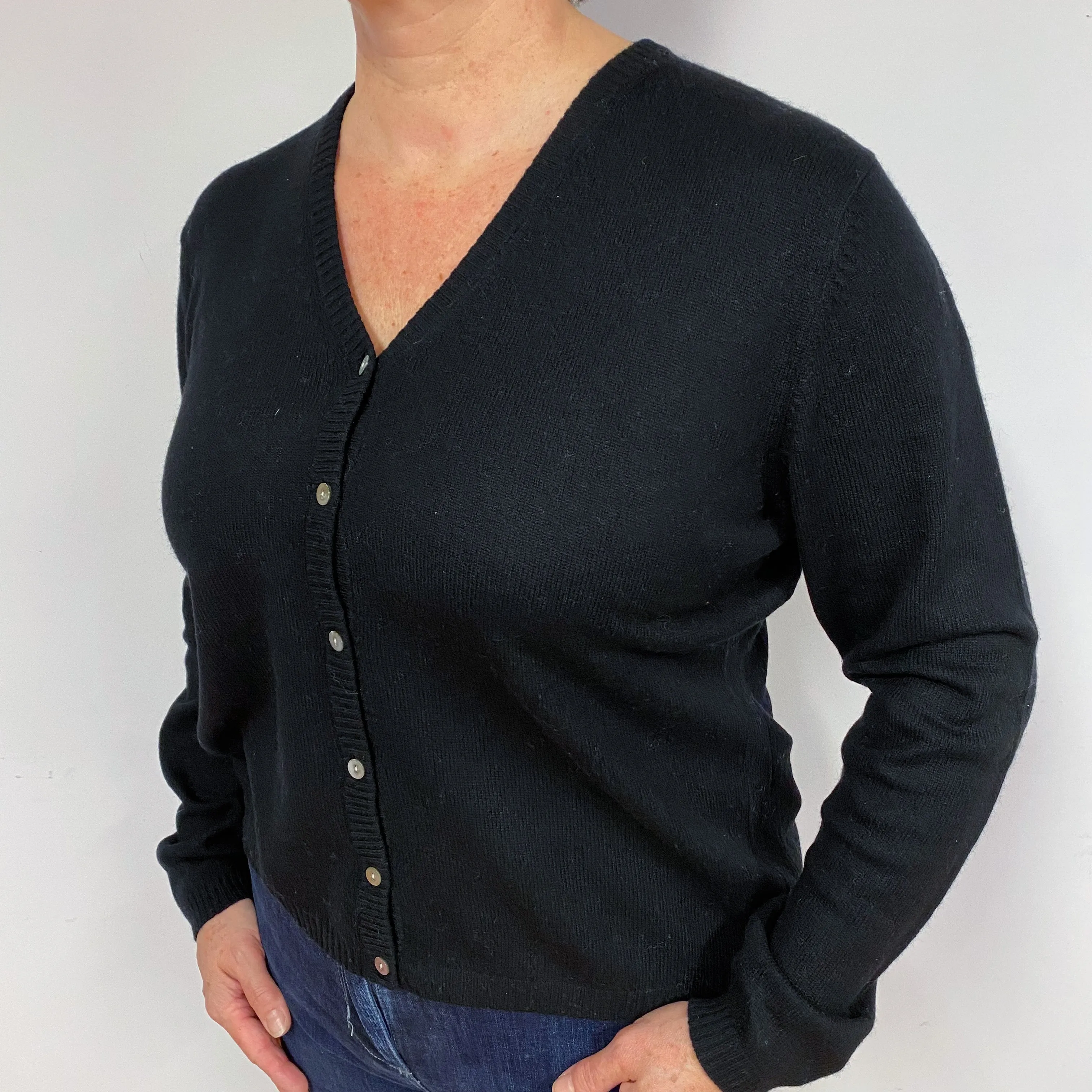 Black Cashmere V-Neck Cardigan Large
