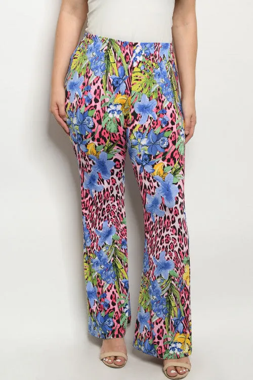 Blue Floral Plus Size Pants