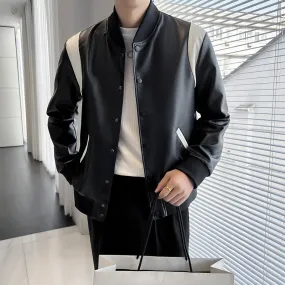 Classic Korean Fashion Style Black and White Bomber Vegan Leather Jacket For Men's Classic Korean Fashion Style Black and White Bomber Vegan Leather Jacket For Men's