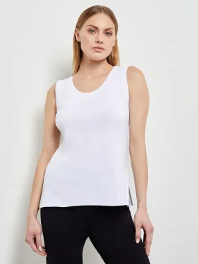 Double Scoop Neck Knit Tank Top, White Double Scoop Neck Knit Tank Top, White