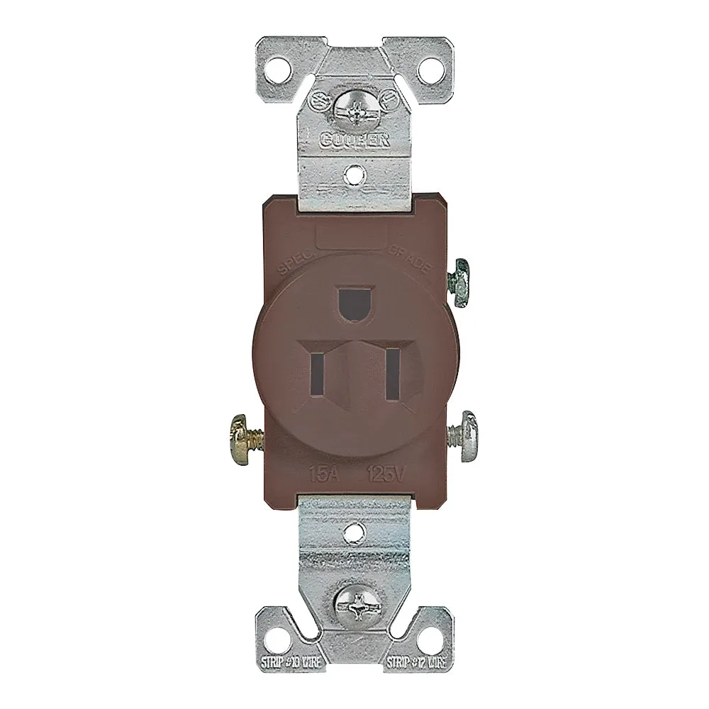 Eaton Wiring Devices 817B-BOX Single Receptacle, 2 -Pole, 125 V, 15 A, Side Wiring, NEMA: NEMA 5-15R, Brown