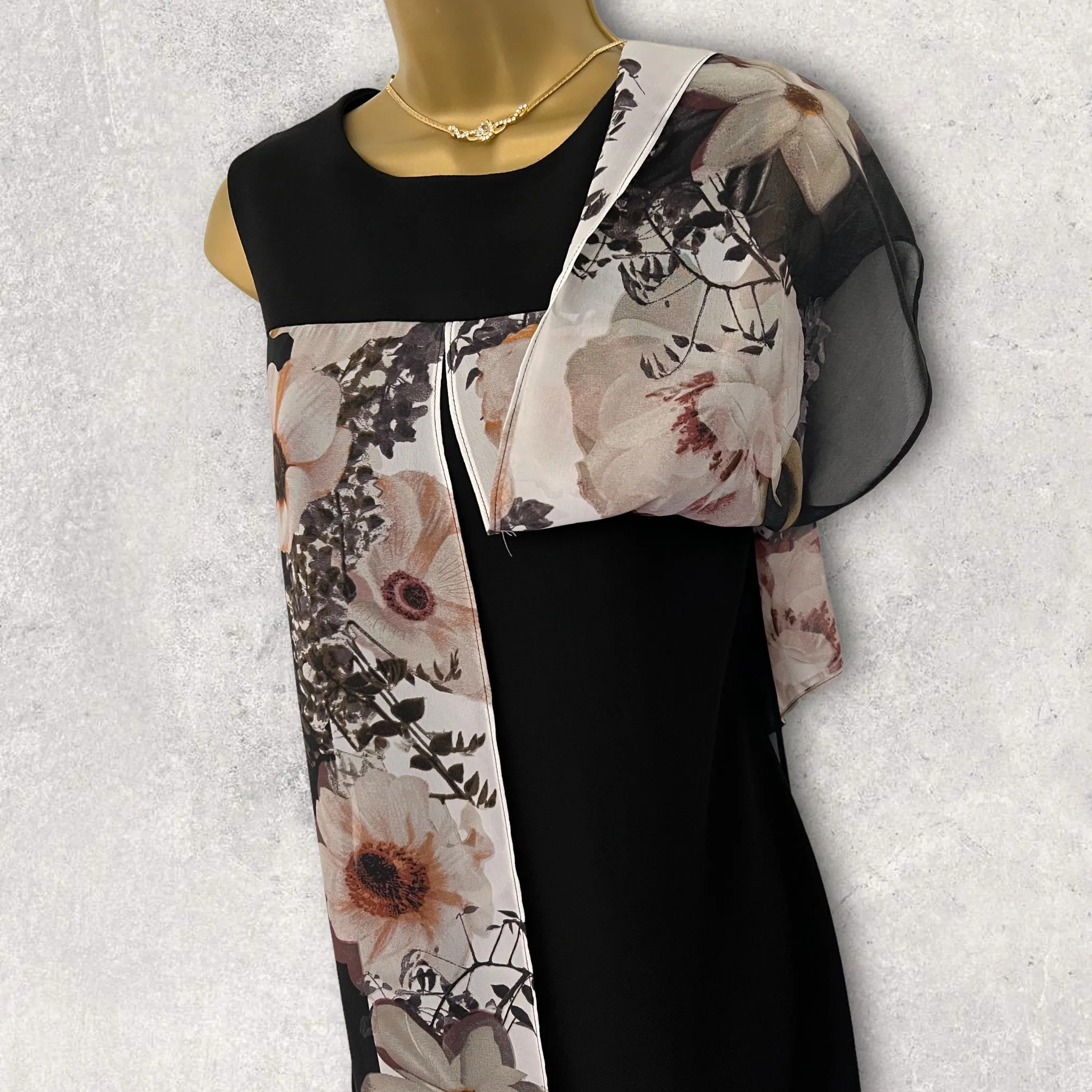 FRANK LYMAN Floral Chiffon Overlay Shift Dress, Black UK 12 US 8 EU 40
