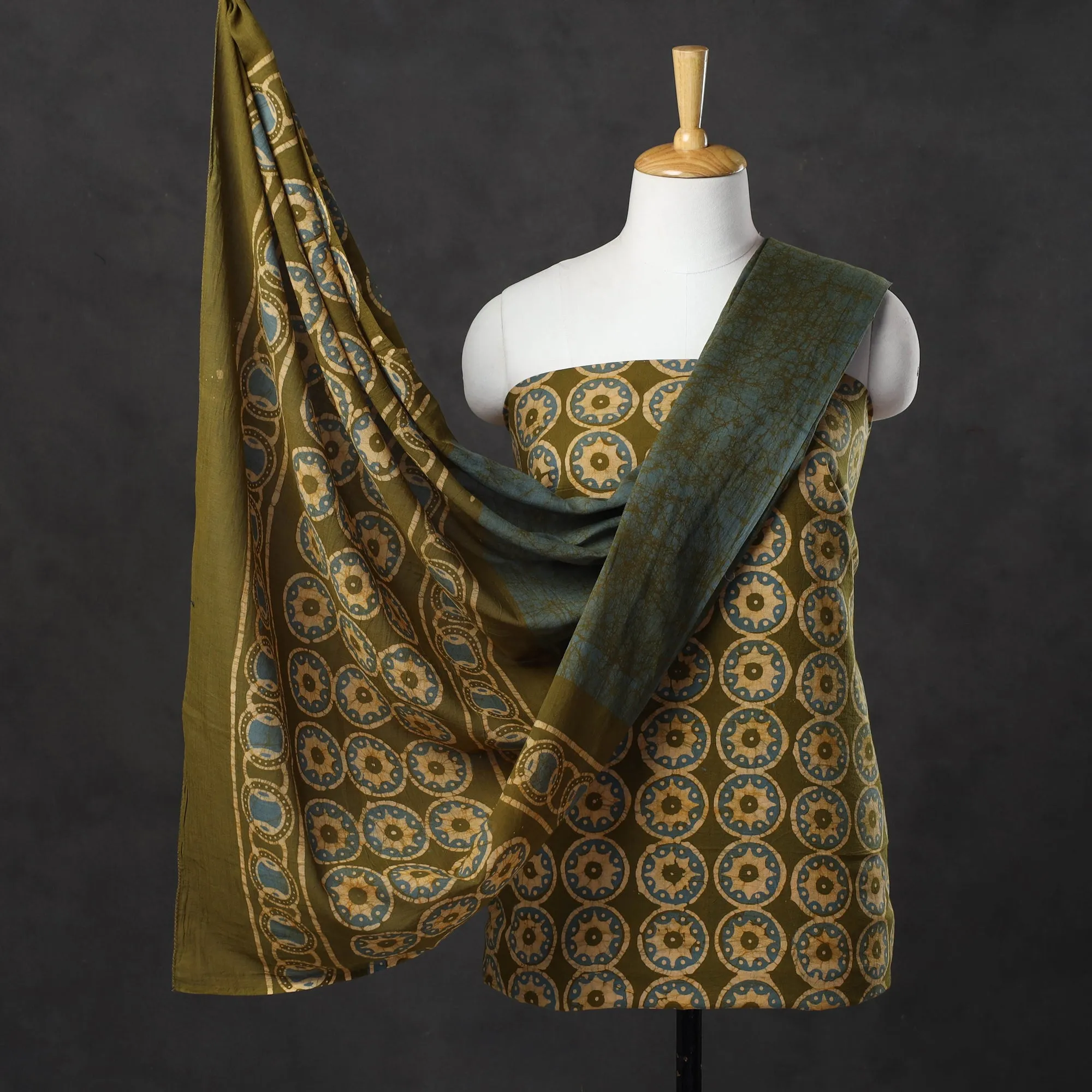 Green - Kutch Print Cotton 3pc Batik Dress Material 09
