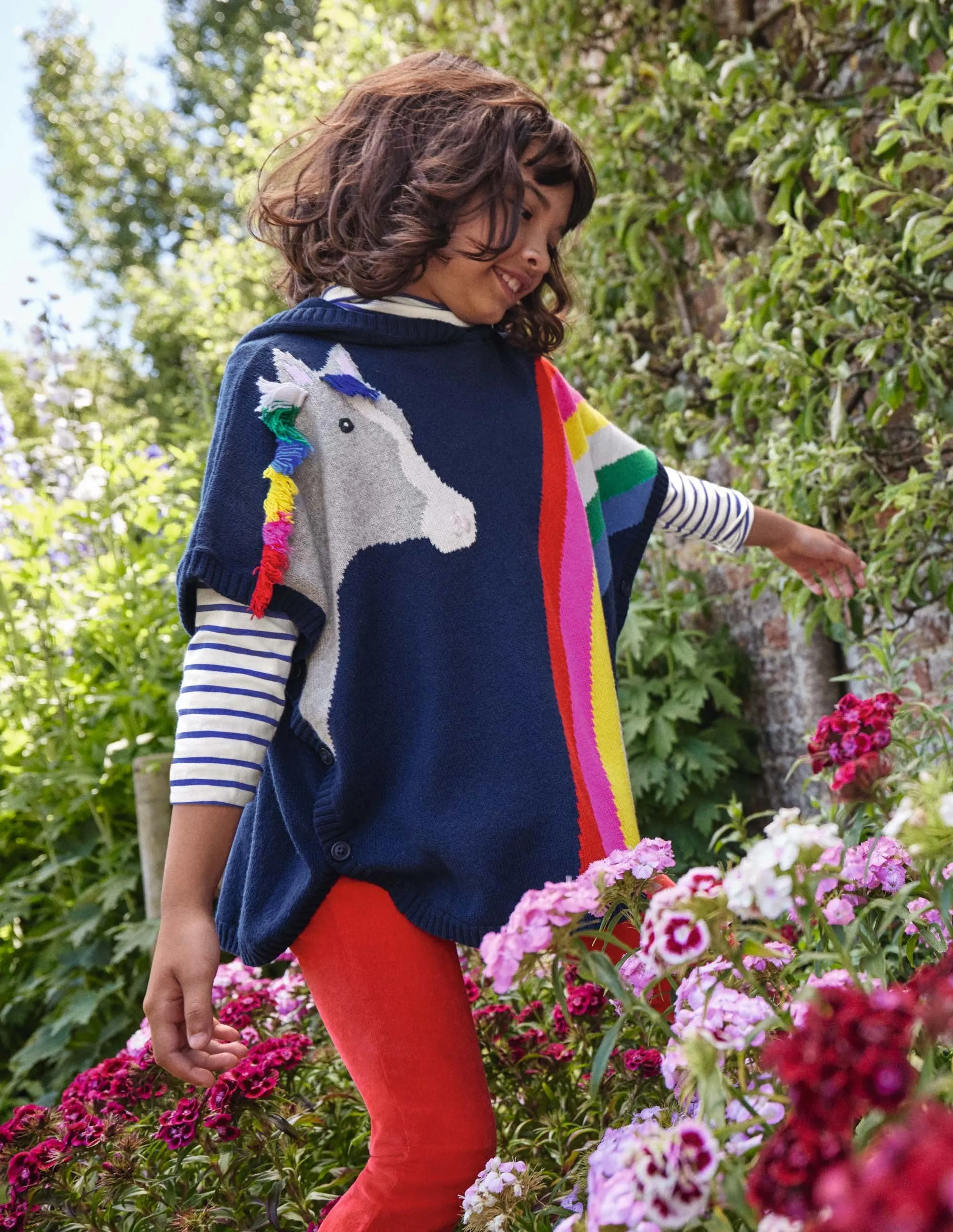 Horse Knitted Poncho-Starboard Blue Rainbow