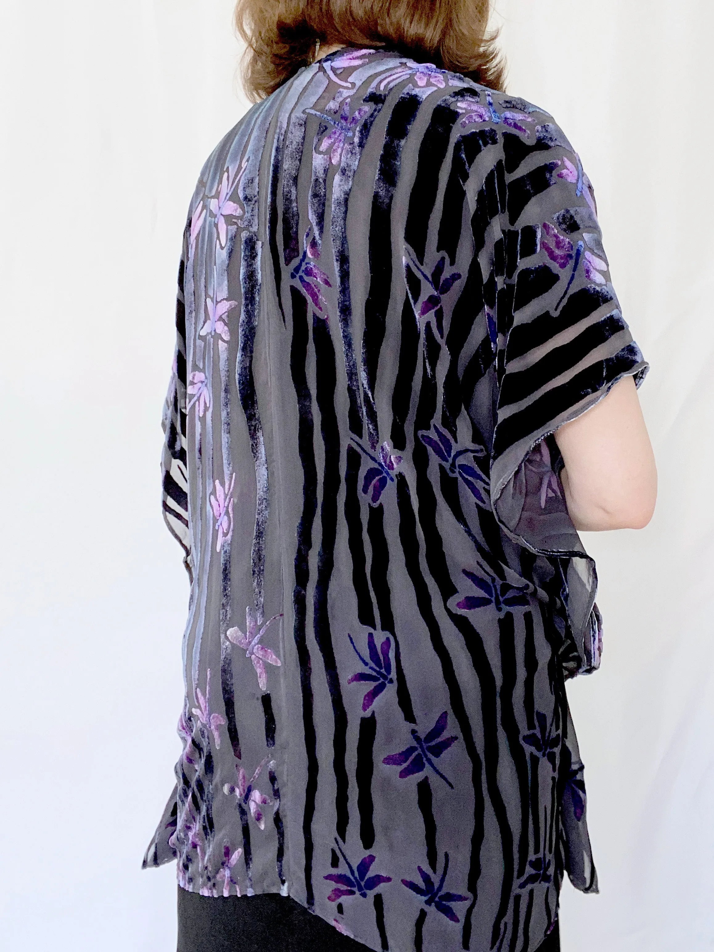 Kimono Jacket in Black with Dragonflies
