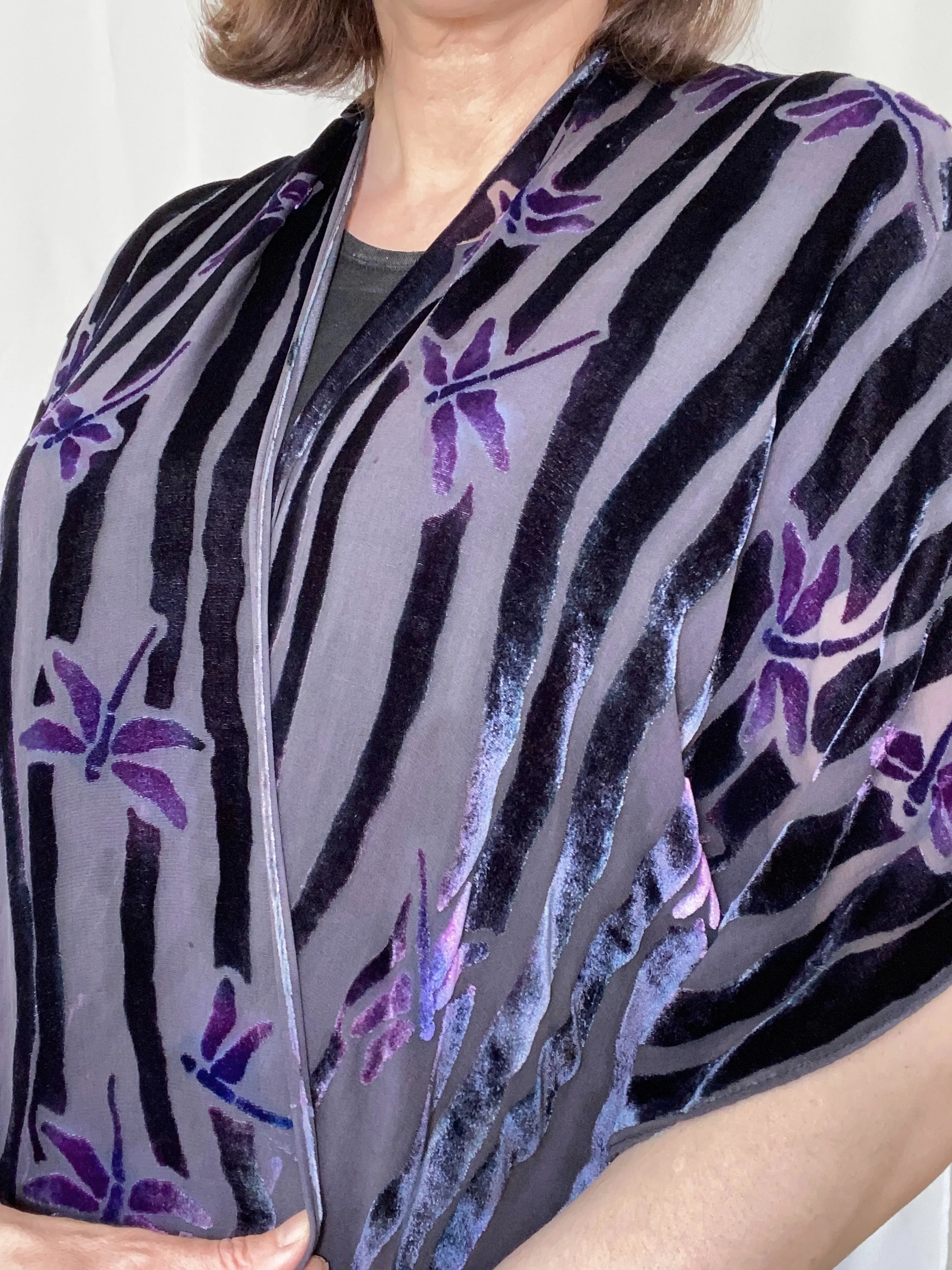 Kimono Jacket in Black with Dragonflies