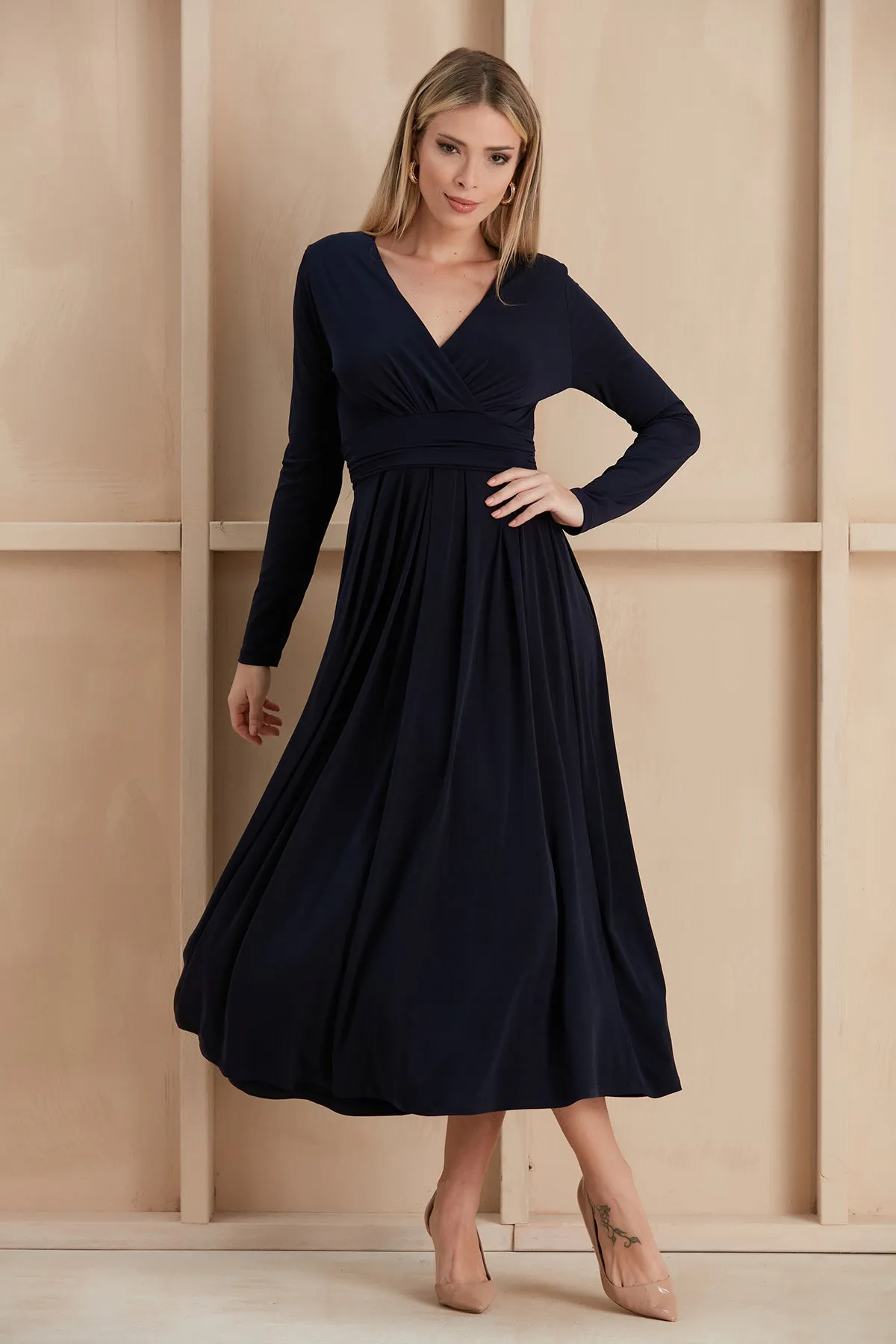 Long Beltish Maxi Dress in Dark Navy