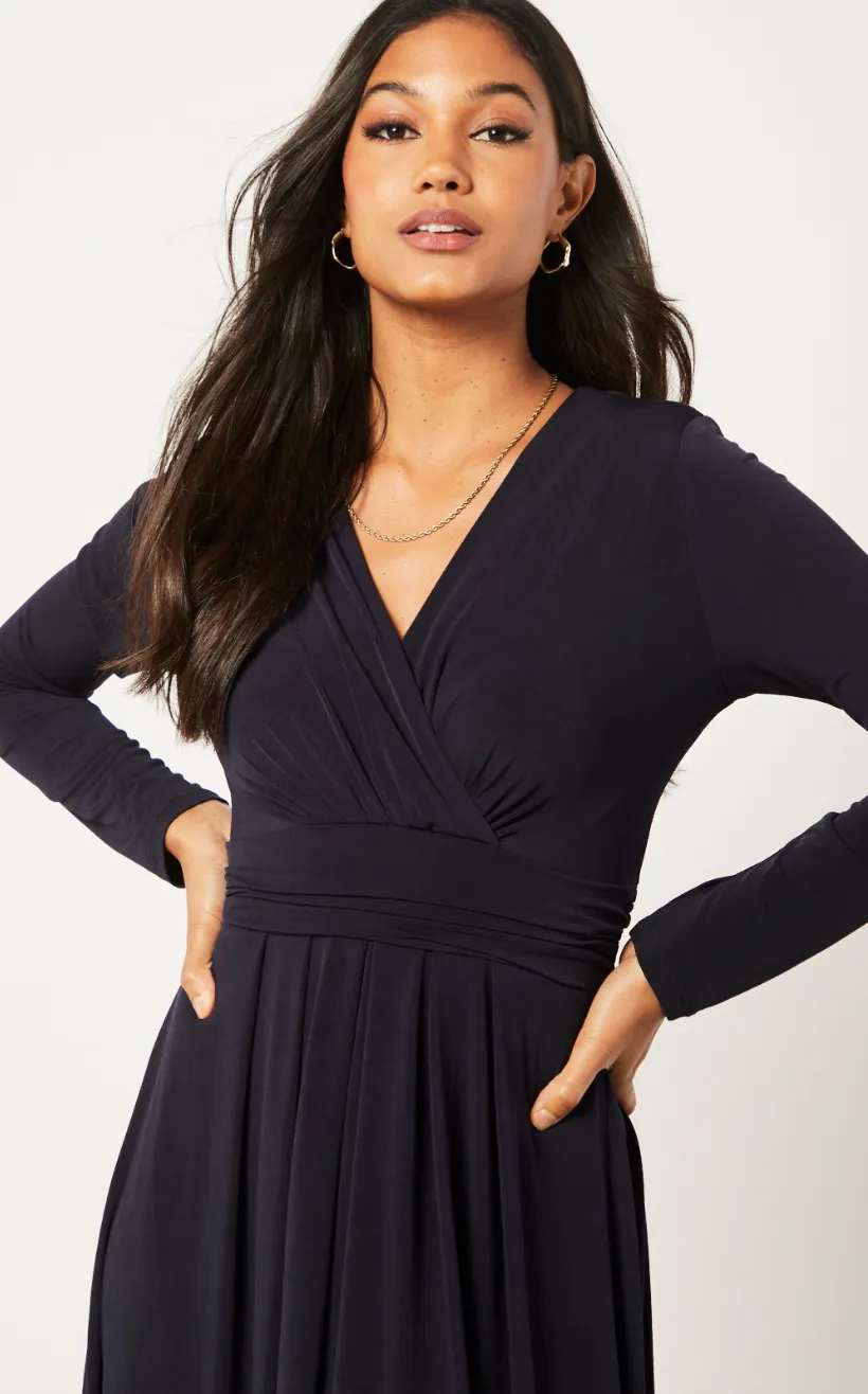 Long Beltish Maxi Dress in Dark Navy