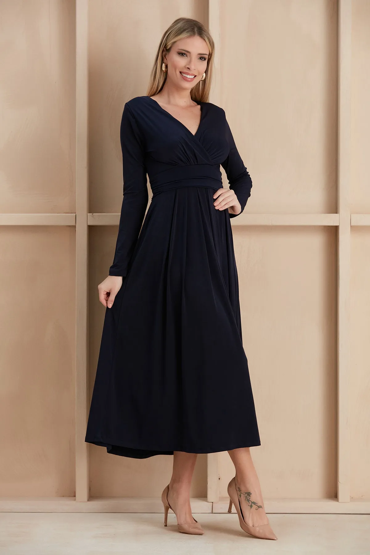 Long Beltish Maxi Dress in Dark Navy