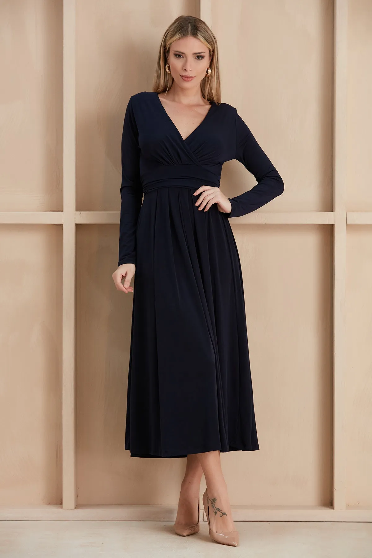 Long Beltish Maxi Dress in Dark Navy