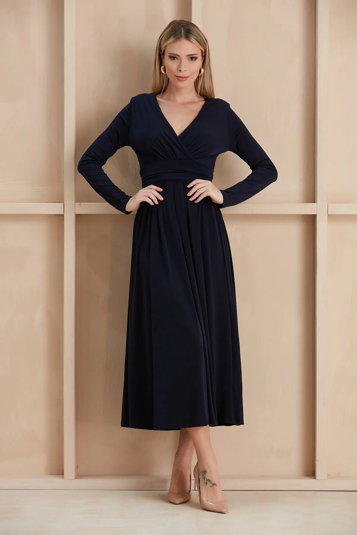 Long Beltish Maxi Dress in Dark Navy