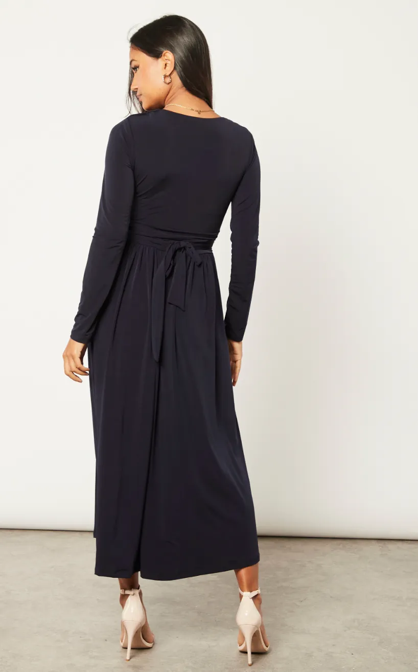 Long Beltish Maxi Dress in Dark Navy