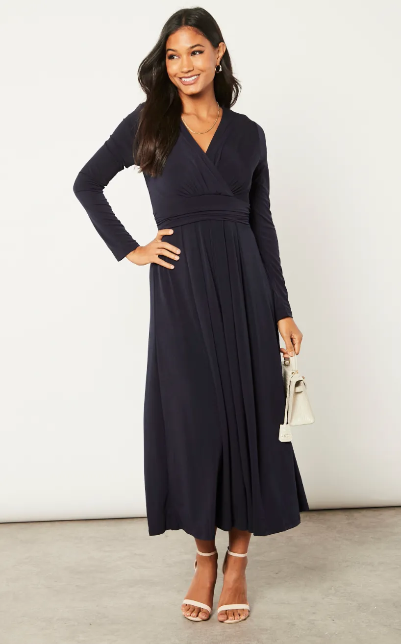 Long Beltish Maxi Dress in Dark Navy