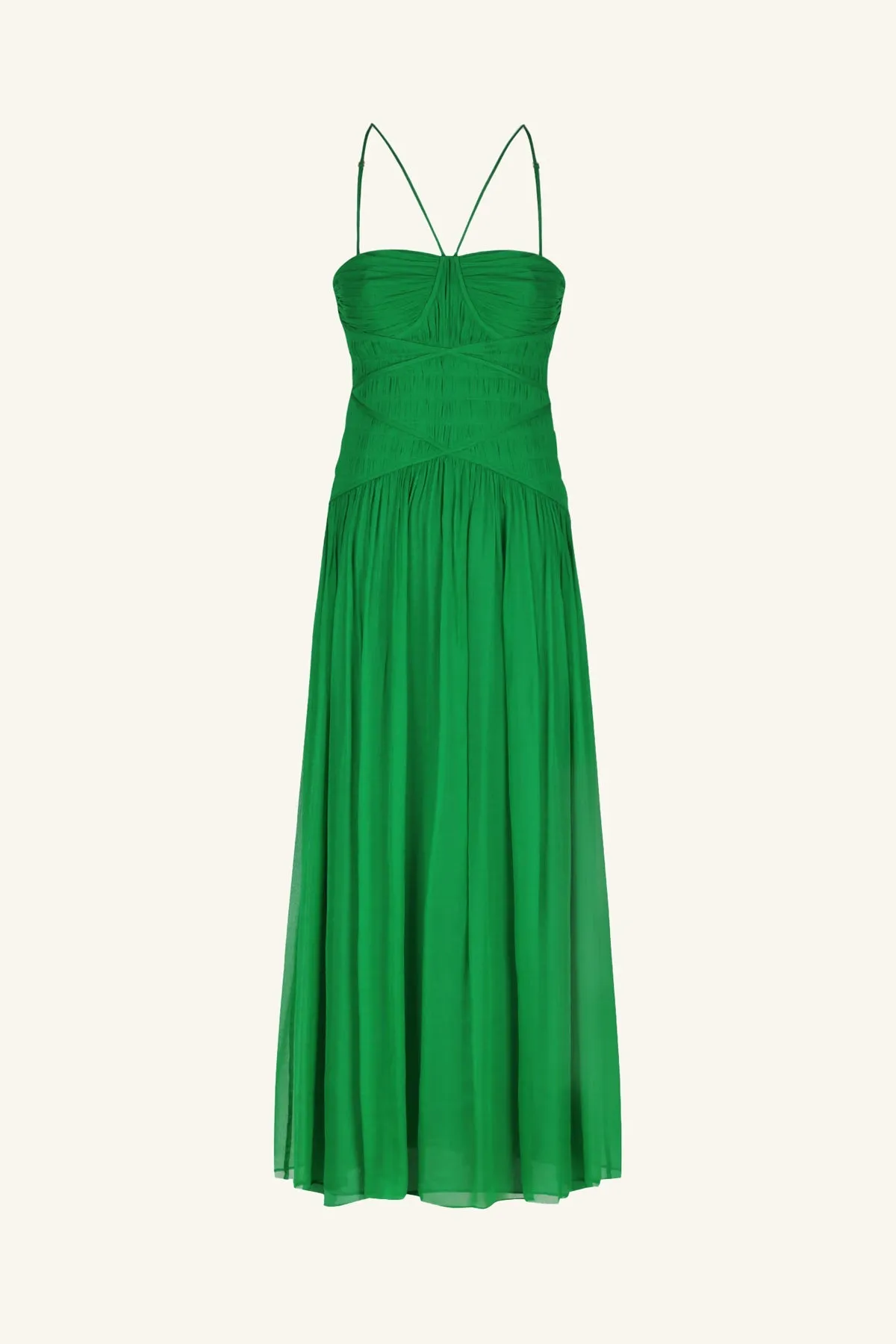 MALINA RUCHED BODICE MIDI DRESS - TREE GREEN