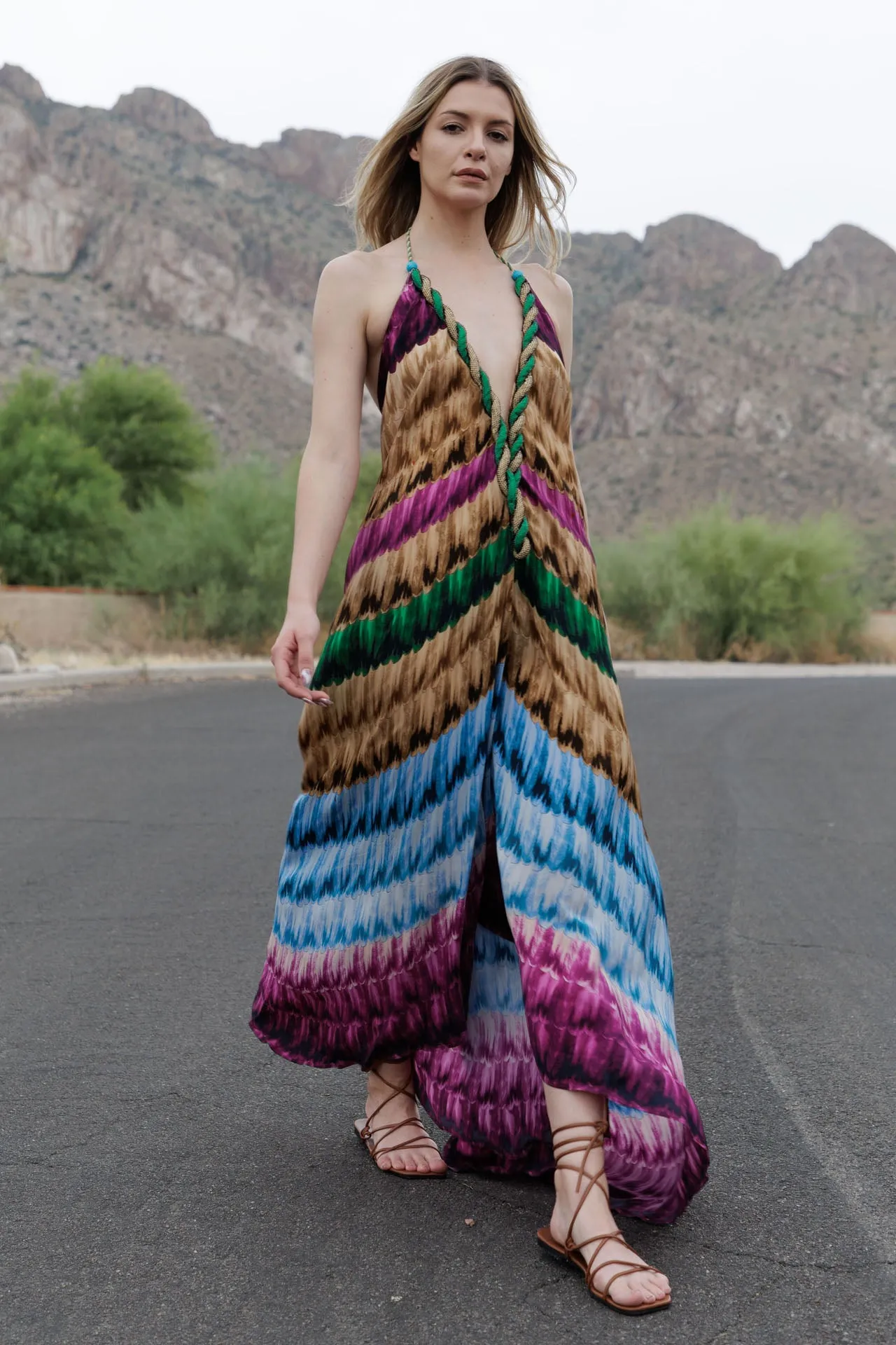Multicolor Stripe Print Long Dress