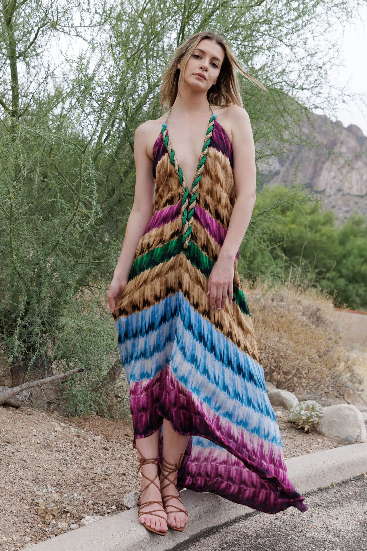 Multicolor Stripe Print Long Dress