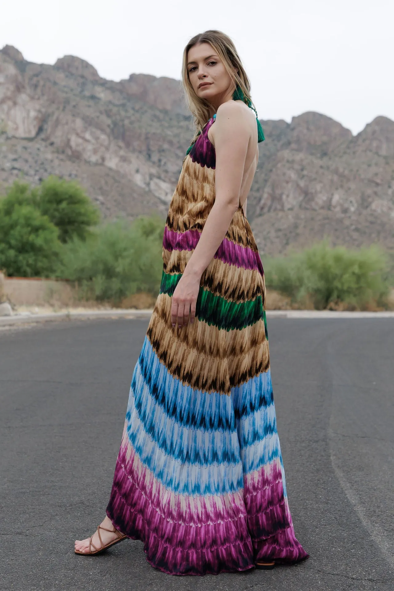 Multicolor Stripe Print Long Dress