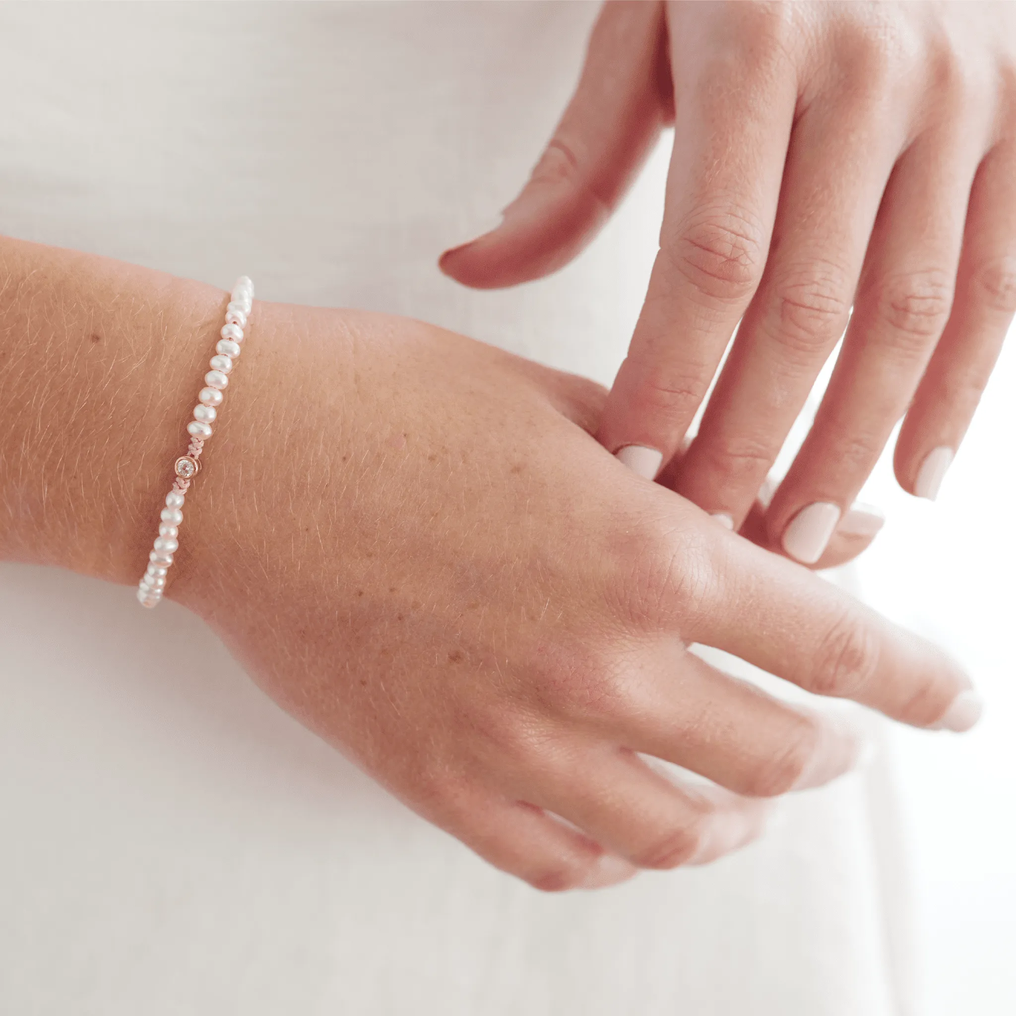 Natural Pearl String of Love Bracelet - 14K White Gold