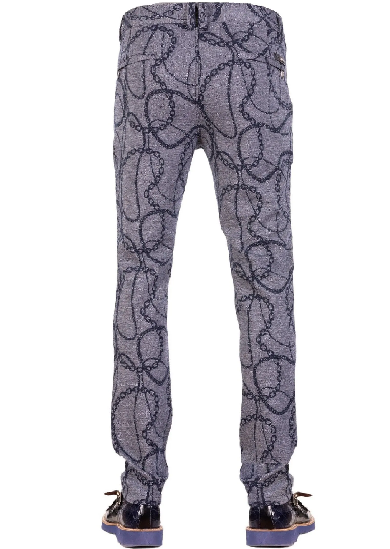 Navy Chain Detailed Knit Pants