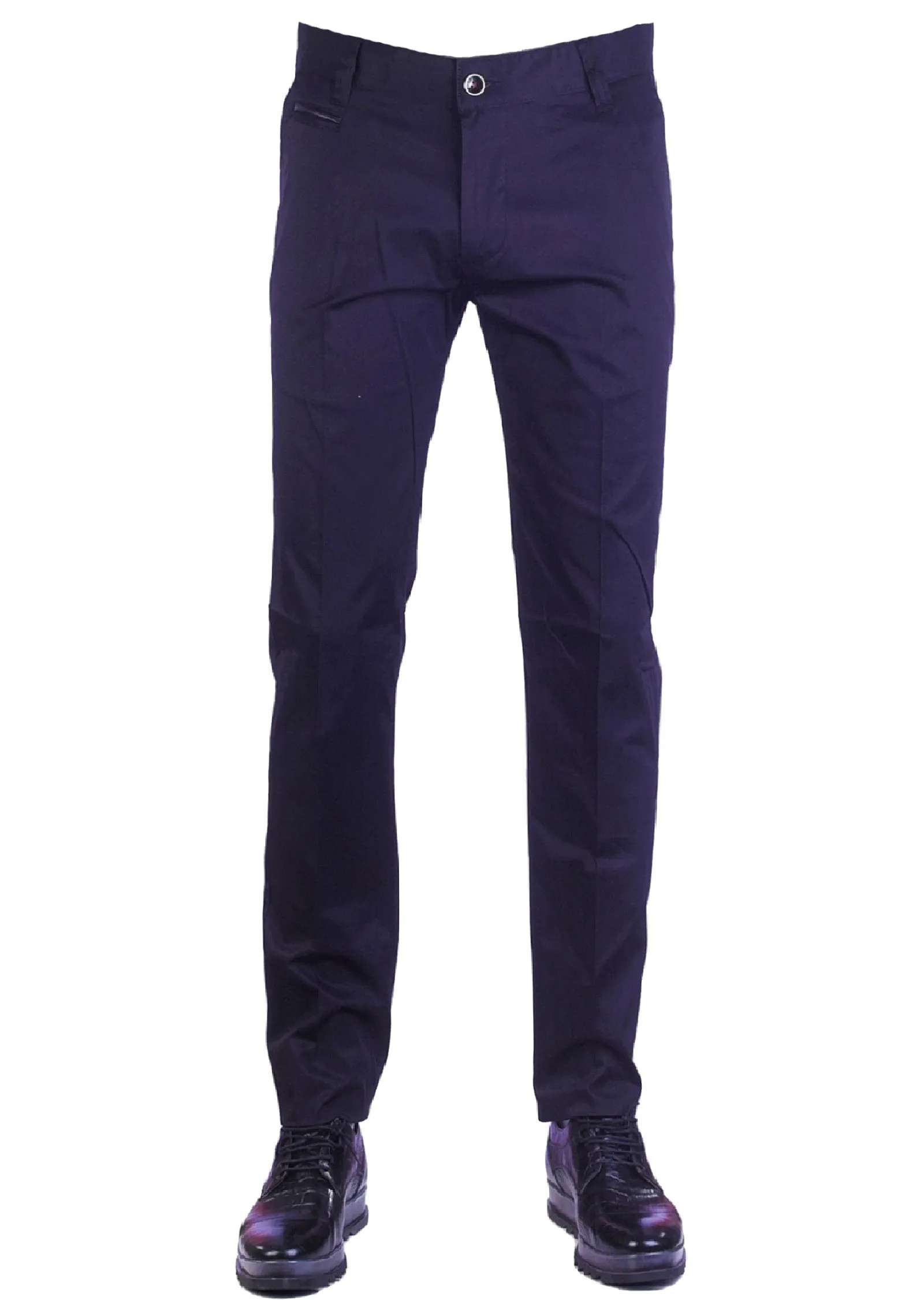 Navy Side Pocket Leather Trim Pants
