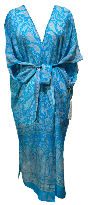 PCH4597 Sheer Pure Chiffon Silk  Avatar Long Pure Silk Kimono Sleeved Duster with Belt