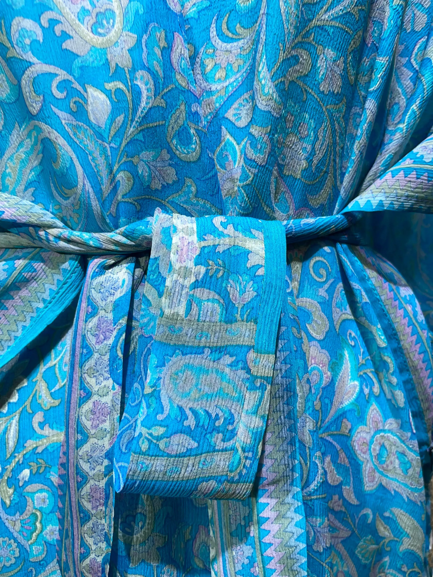 PCH4597 Sheer Pure Chiffon Silk  Avatar Long Pure Silk Kimono Sleeved Duster with Belt