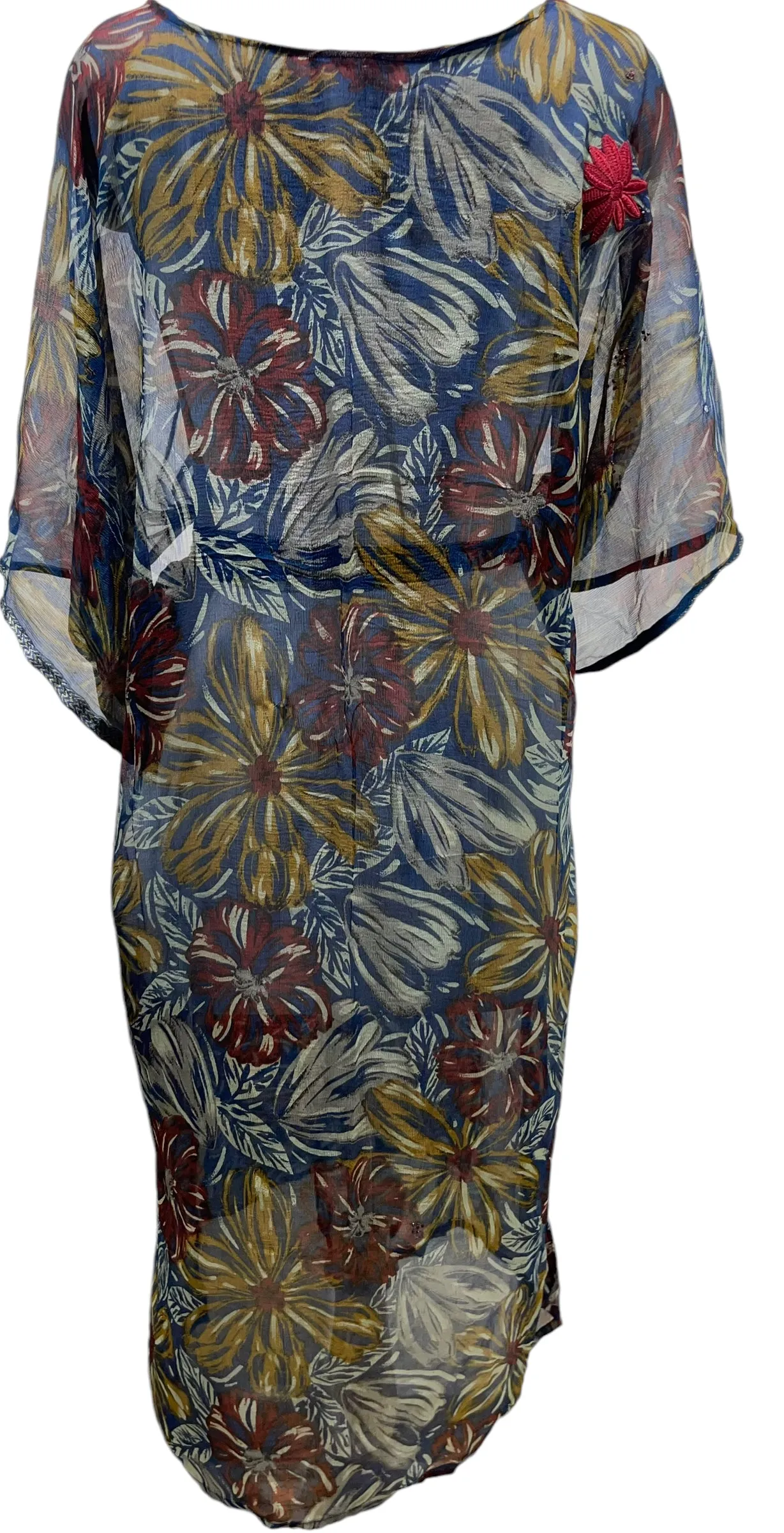 PCH4951 Sheer Wabi Sabi Long Pure Silk Kimono Sleeved Duster with Belt