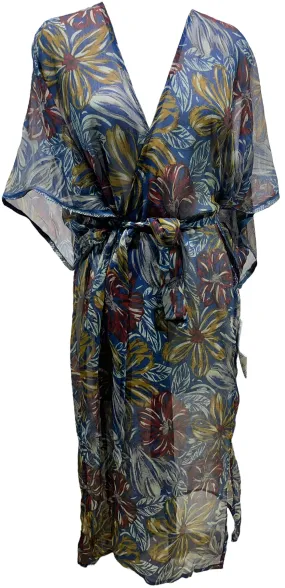 PCH4951 Sheer Wabi Sabi Long Pure Silk Kimono Sleeved Duster with Belt