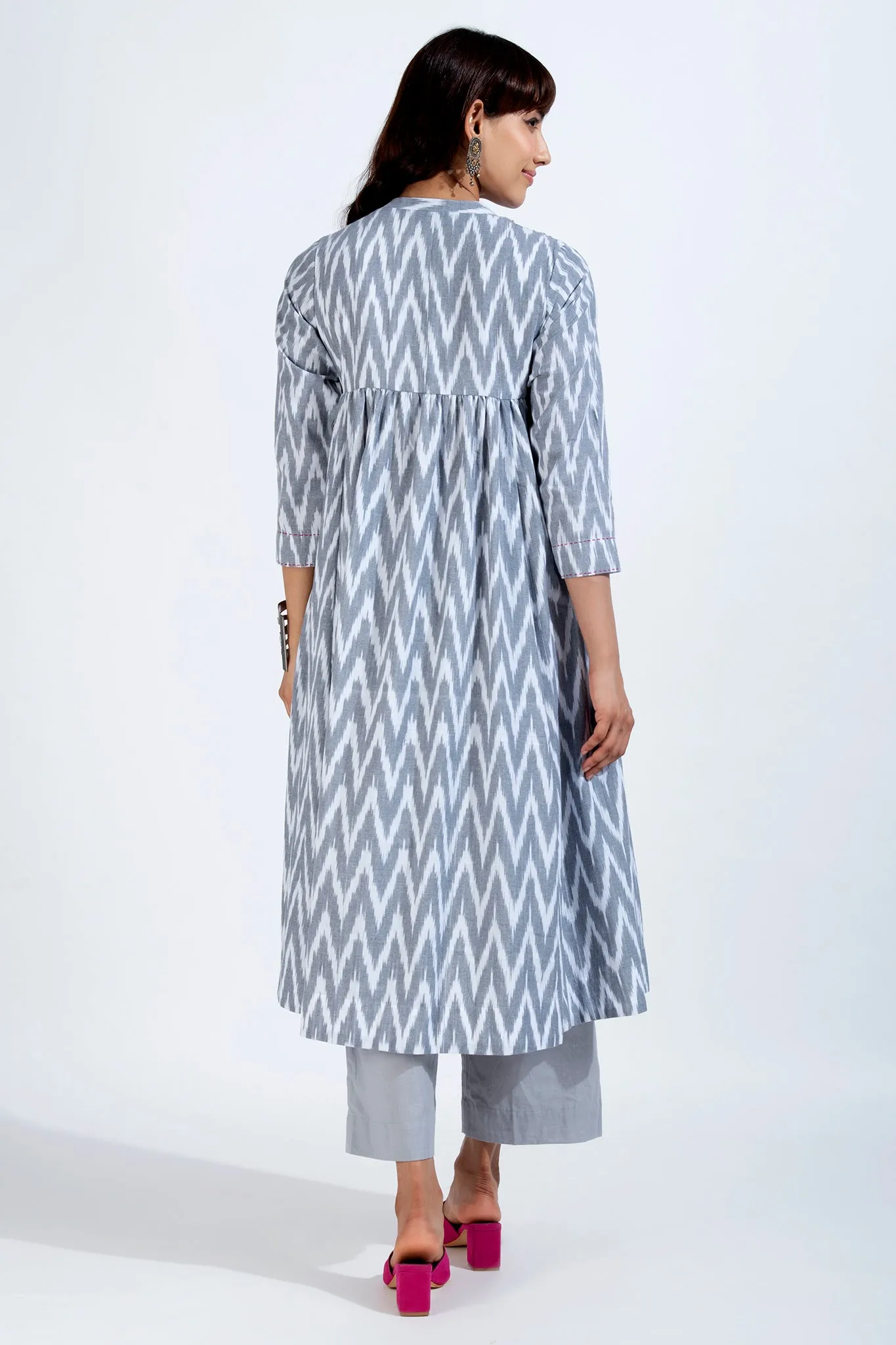 pintuck high bust anarkali - ashen snow & ethereal chevron
