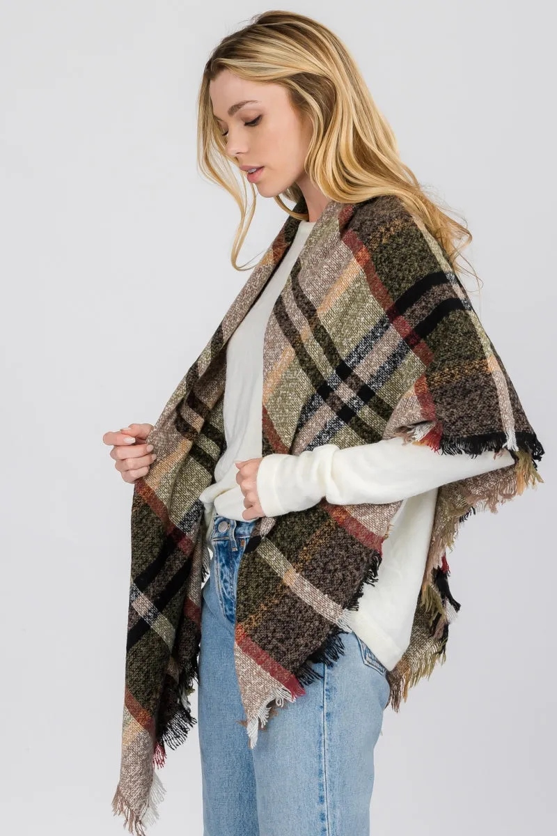 PLAID FRINGED INFINITY SCARF 4 ASSORTED COLORS/12PCS