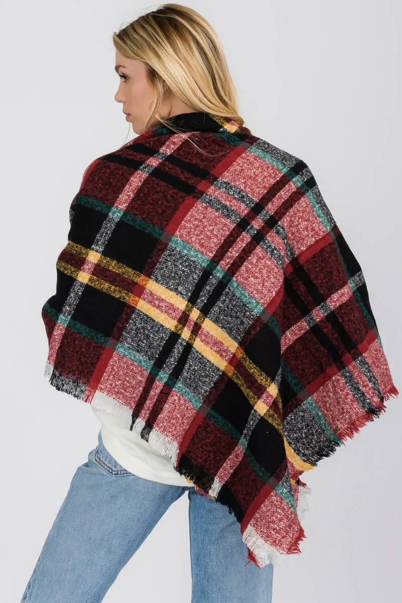 PLAID FRINGED INFINITY SCARF 4 ASSORTED COLORS/12PCS