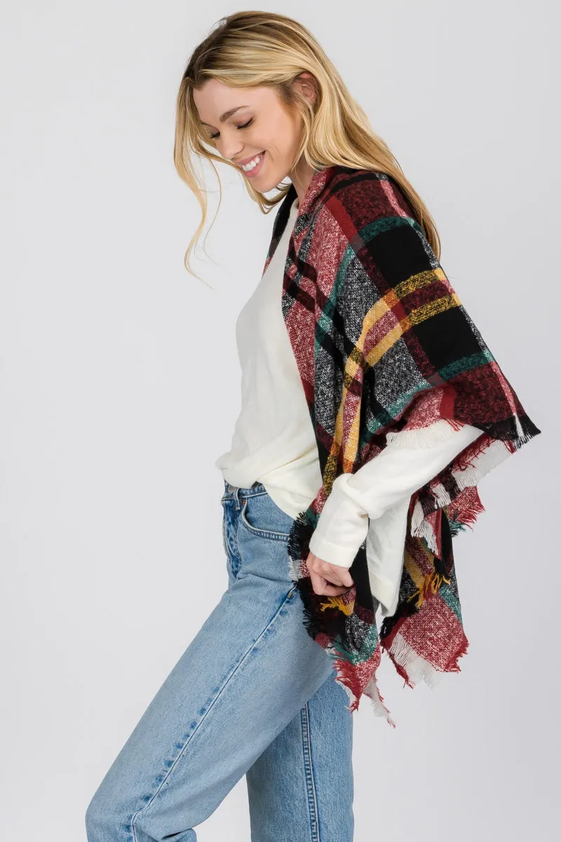 PLAID FRINGED INFINITY SCARF 4 ASSORTED COLORS/12PCS