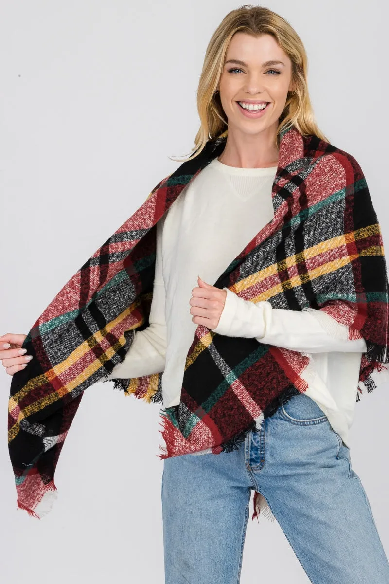 PLAID FRINGED INFINITY SCARF 4 ASSORTED COLORS/12PCS