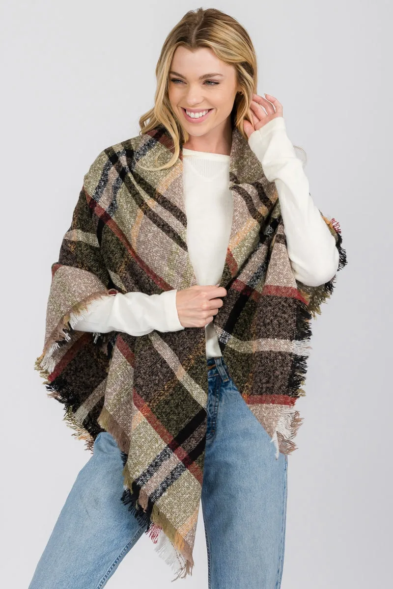 PLAID FRINGED INFINITY SCARF 4 ASSORTED COLORS/12PCS