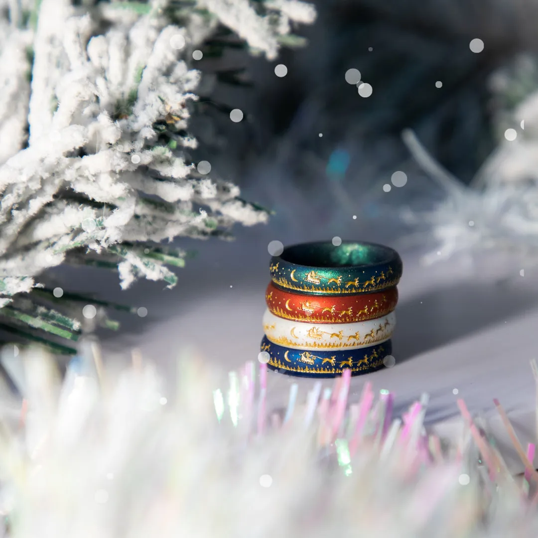 Santa's Reindeer Sleigh Silicone Ring - Engraved Arc